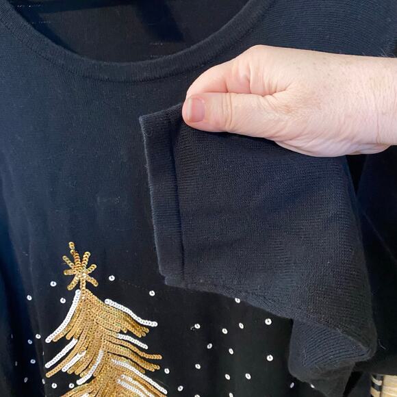 Draper’s & Damon’s Sequin Christmas Tree Top Black Gold Large holiday party - Picture 7 of 7